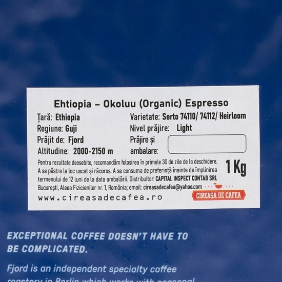 Cafea boabe Ethiopia Okoluu Organic Espresso 1kg
