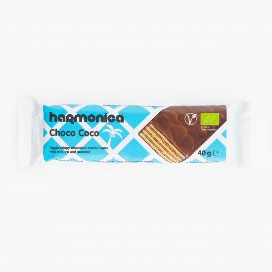 Napolitană ecologică cu cocos, învelită în ciocolată 40g