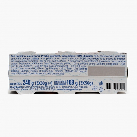 Ton bucăți în suc propriu 3x80g
