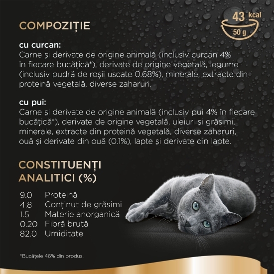 Hrană umedă pentru pisici adulte, 6x50g, cu curcan și cu pui 