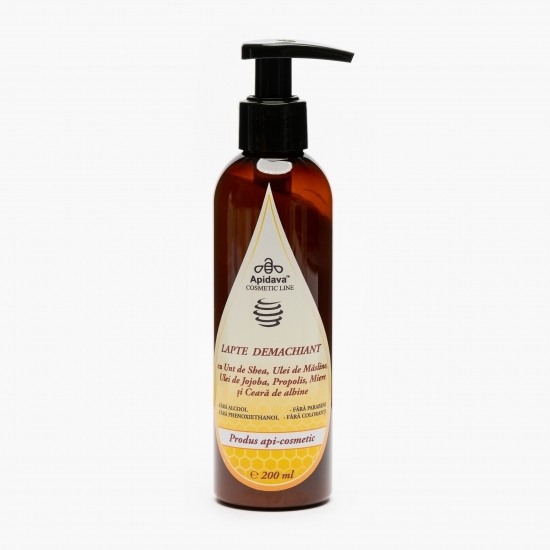 Lapte demachiant cu unt de Shea, uleiuri vegetale, propolis, miere și ceară de albine 200ml