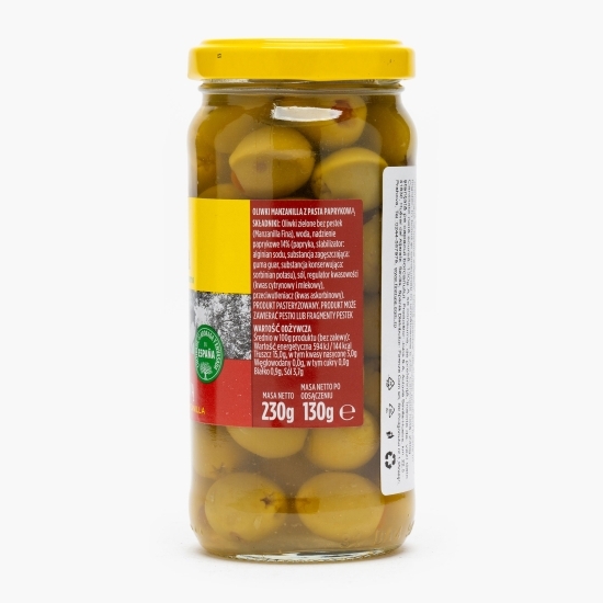 Măsline verzi umplute cu pastă de ardei, în saramură, 230g