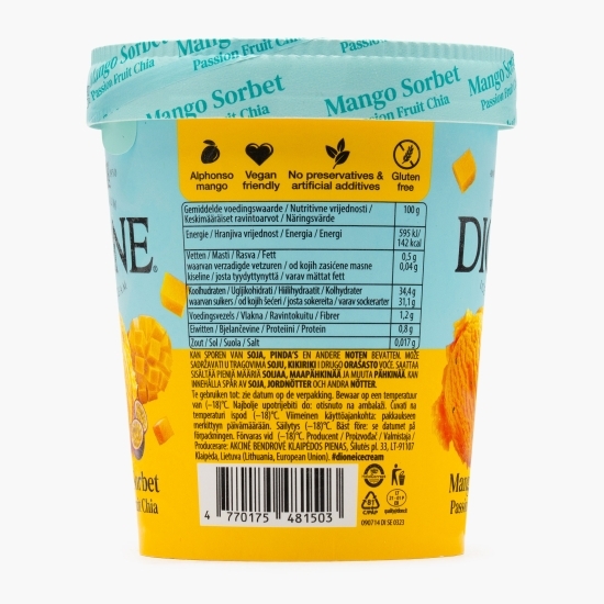 Sorbet de mango cu sos cu aromă de fructul pasiunii și semințe de chia, 475ml (370g)