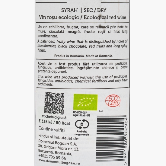 Vin roșu sec eco Syrah, 13.5%, 0.75l