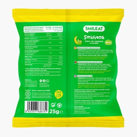 Pufuleți ecologici cu ulei de măsline, banane și mere Smilitos, +8 luni, 25g
