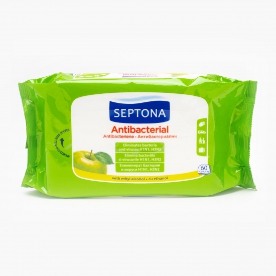Șervețele umede antibacteriene măr verde 60 buc