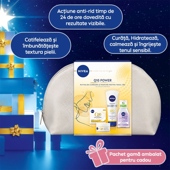Set cadou: Cremă anti-rid Q10 de zi SPF 15 50ml + Apă micelară pentru ten sensibil 100ml + Cremă de mâini Q10 Firming 100ml 