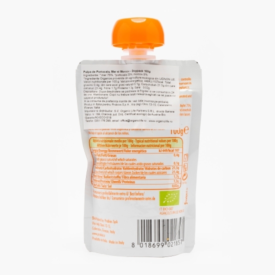Pulpă de portocală, măr și morcov eco 100g