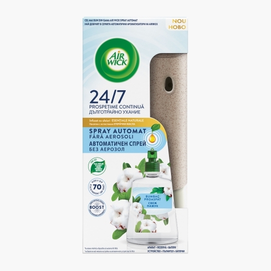 Odorizant de cameră kit spray automat fără aerosoli Bumbac Proaspăt 228ml