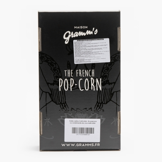 Cutie cadou 4 pliculețe popcorn cu ciocolată și mirodenii 120g