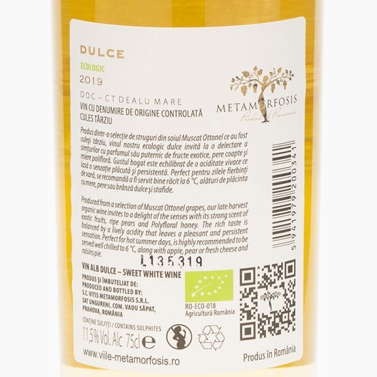 Vin alb dulce eco Muscat Ottonel, 11.5%, 750ml