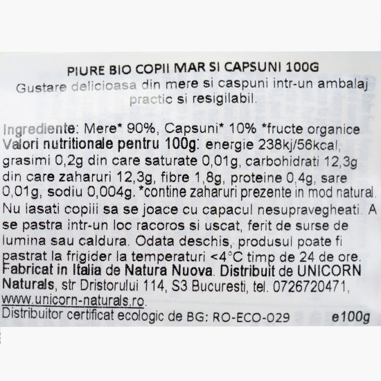 Piure eco din măr și căpșuni, pentru bebeluși, 100g