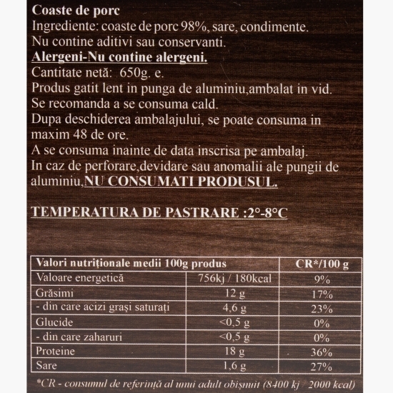 Coaste de porc gătite lent 650g