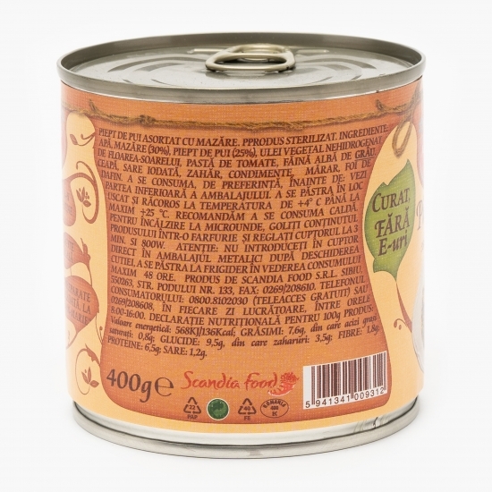 Piept de pui asortat cu mazăre 400g