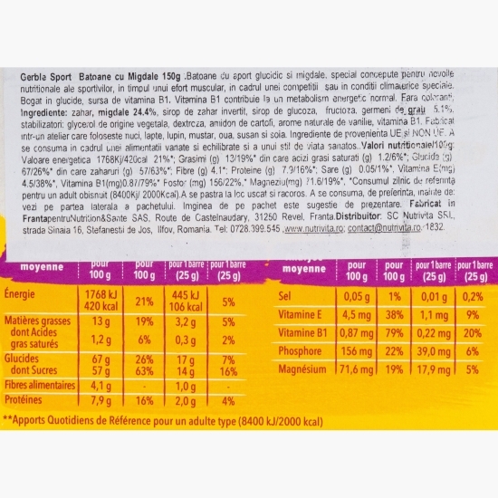 Batoane cu migdale Sport & Energie, 6x25g
