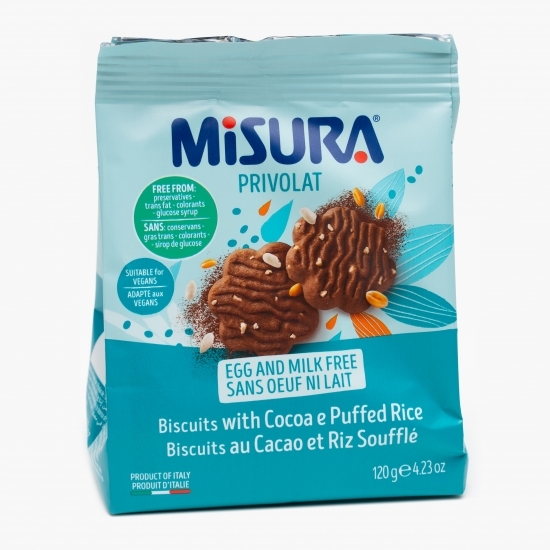 Biscuiți cu cacao și orez expandat, fără lapte și ouă 120g