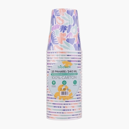 Pahare carton zero plastic bio Artwork 240ml, 25 buc