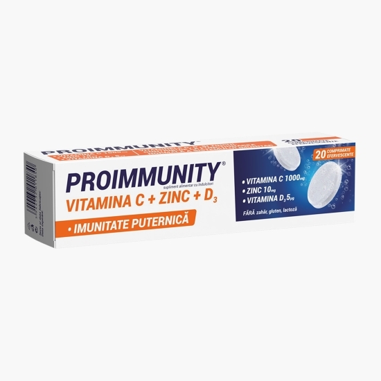 Proimmunity - vitamina C + Zn + D3, 20 comprimate efervescente