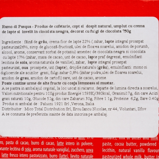 Cozonac Ramo di Pasqua cu cremă de lapte și învelit în ciocolată 750g