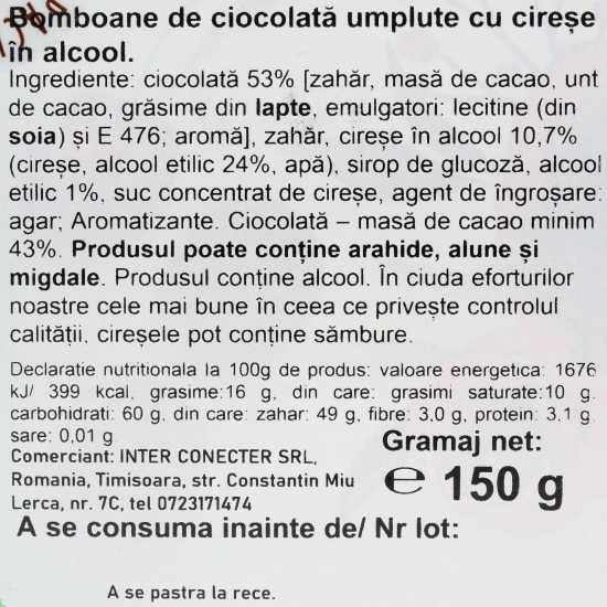 Praline de ciocolată cu cireșe în alcool Cherry Charm 150g
