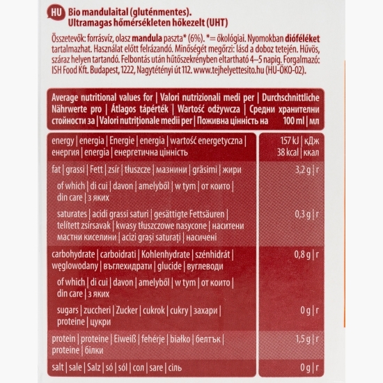 Băutură ecologică pură din migdale 6%, fără zahăr 1l