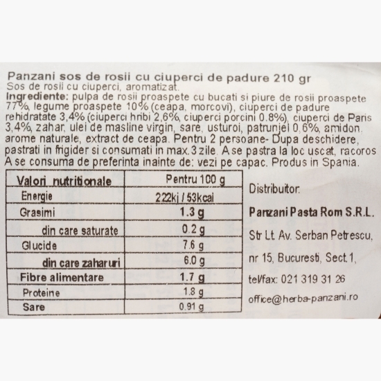 Sos de roșii cu ciuperci de pădure 210g