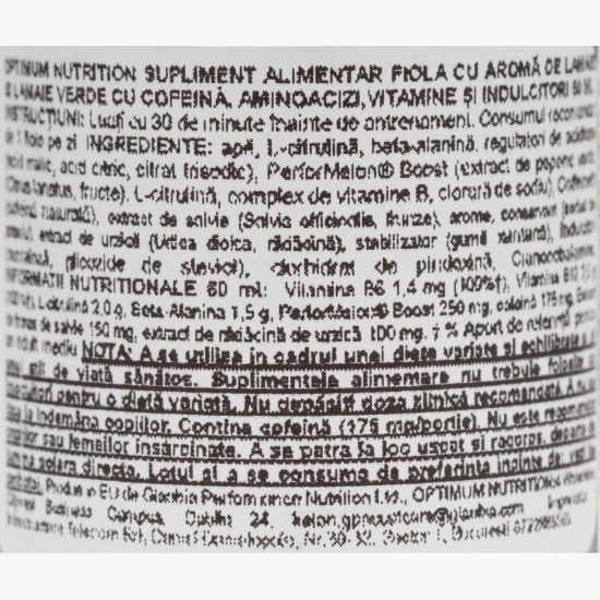 Pre Workout Shot Gold Standard, aromă lămâie și lămâie verde, 60ml