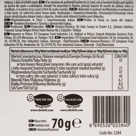 Ciocolată cu lapte și  fistic 70g