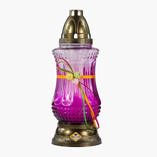 Candelă din sticlă cu fundă, diverse culori, 1 buc