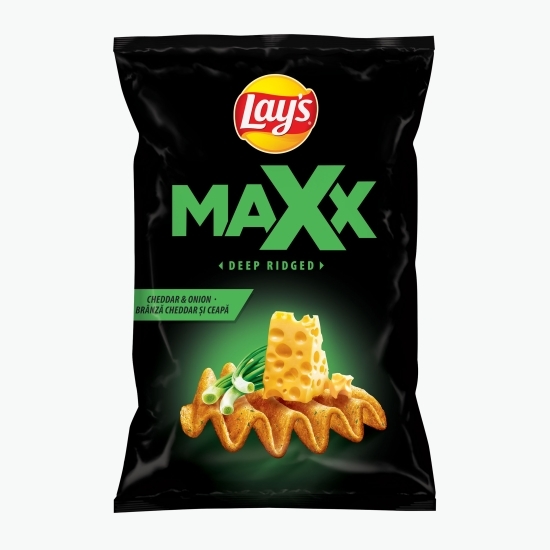 Chipsuri ondulate din cartofi cu gust de cașcaval și ceapă, Maxx 130g
