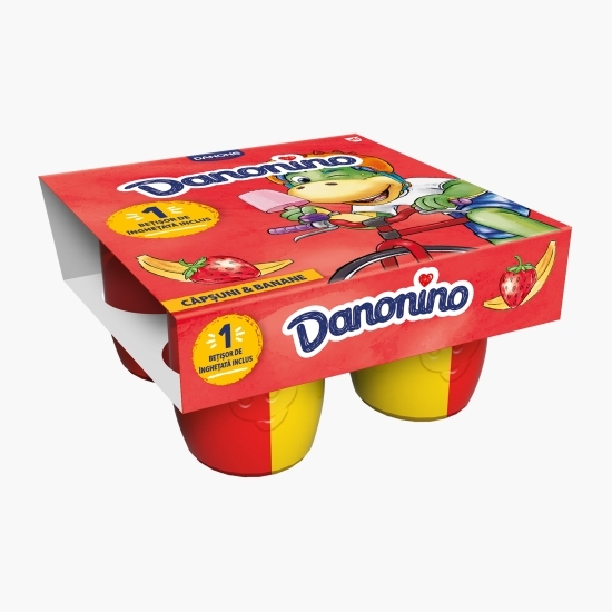 Brânzică de vaci cu piure de fructe căpșuni-banane 4x95g