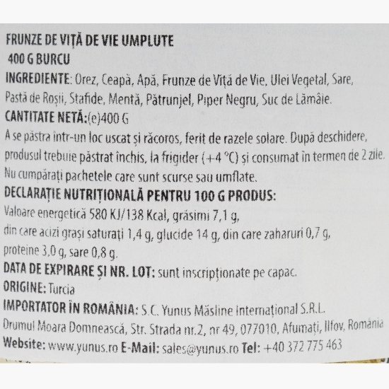 Sarmale în foi de viță umplute cu orez, 400g 