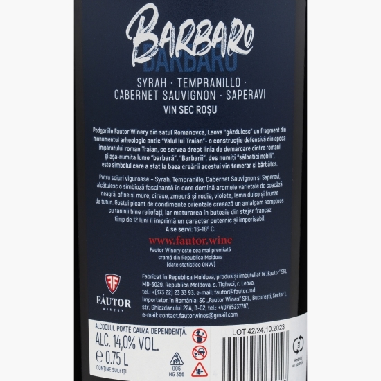 Vin roșu sec Cuvée Barbaro, 14%, 0.75l