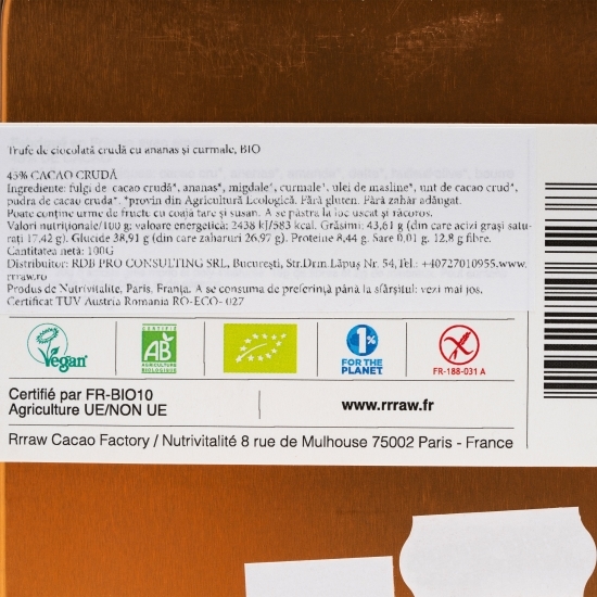 Trufe de cacao crudă cu ananas și curmale eco 100g