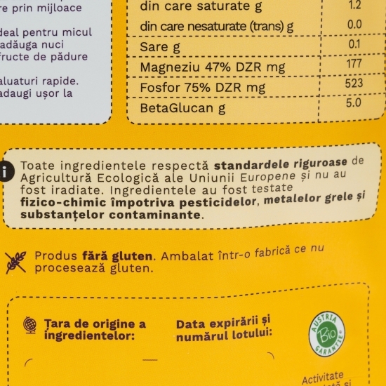 Fulgi mici de ovăz ecologici, fără gluten 500g