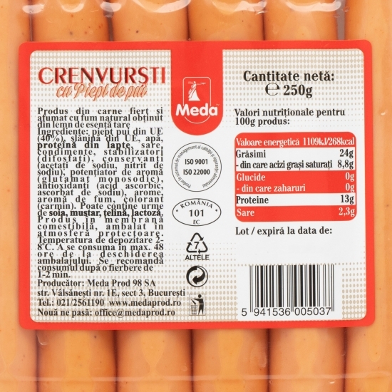 Crenvurști cu piept de pui 250g