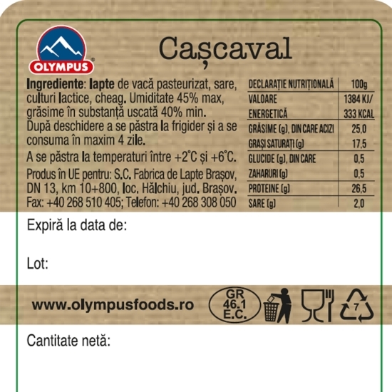 Cașcaval 25% grăsime 400g