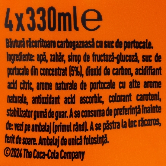 Băutură carbogazoasă de portocale sticlă 4x0.33l