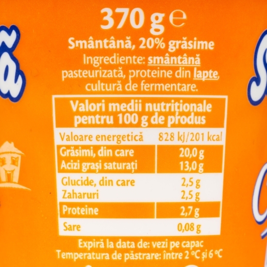 Smântână 20% grăsime, 370g