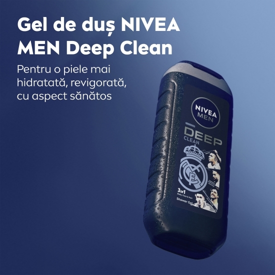 Gel de duș pentru bărbați Deep Clean 3în1, pentru corp, față și păr, ediție limitată Real Madrid 250ml