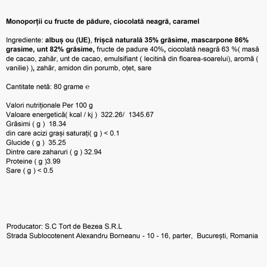 Miniporții cu fructe de pădure, cremă de mascarpone și caramel 80g