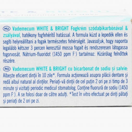 Pastă de dinți cu bicarbonat de sodiu și salvie, White & Bright 75ml