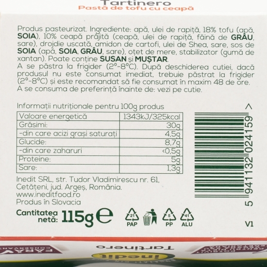Pastă de tofu cu ceapă Tartinero 115g