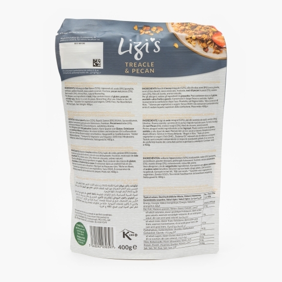 Musli din ovăz integral rumenit și semințe, cu melasă și nuci pecan 400g