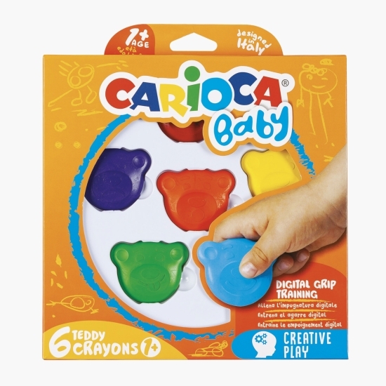 Set 6 creioane cerate Carioca Baby 1+ ani, Teddy