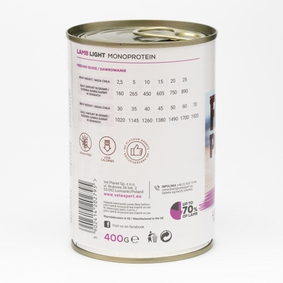Hrană umedă pentru câini Light, 400g, cu miel 