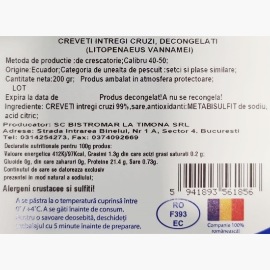 Creveți întregi cruzi, calibru 40/50,  200g