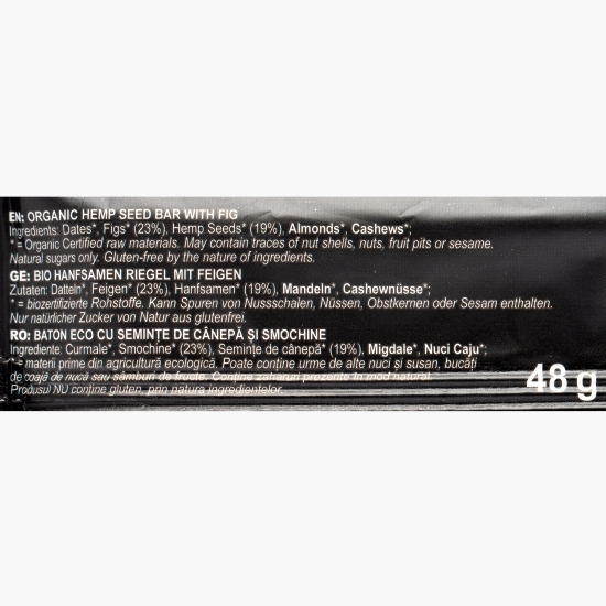 Baton eco din semințe de cânepă cu smochine Hemp Up 48g