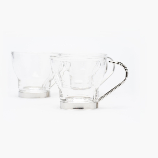 Set 3 cești 110ml, sticlă, mâner oțel cromat