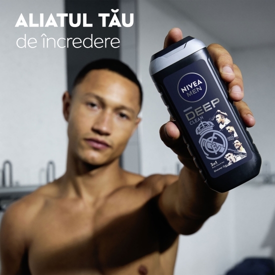 Gel de duș pentru bărbați Deep Clean 3în1, pentru corp, față și păr, ediție limitată Real Madrid 250ml